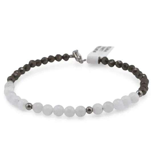 Bratara Pirita sfere fatetate 3mm si Piatra Lunii sfere 4mm cu bumbi, imagine 2