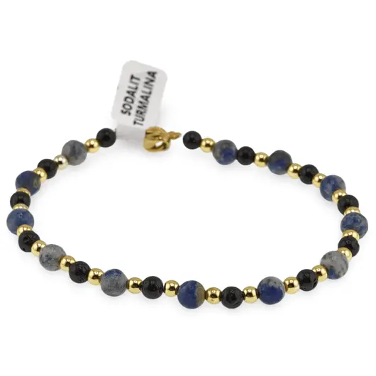 Bratara Sodalit 5mm si Turmalina neagra 4mm cu bumbi aurii, imagine 2