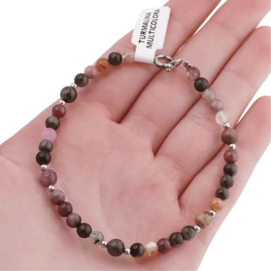 Bratara Turmalina multicolora sfere 4-5mm cu bumbi argintii, imagine 4