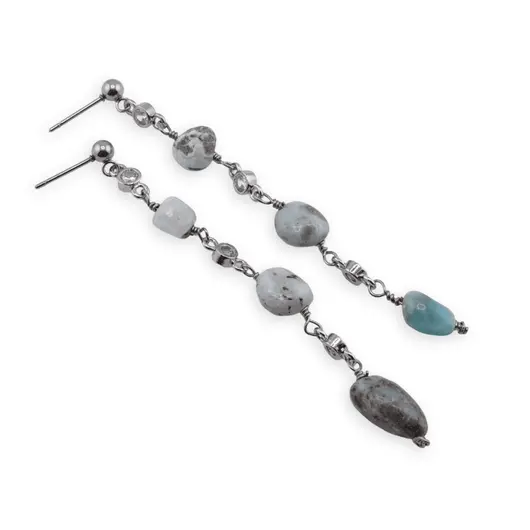 Cercei cu surub Larimar si metal argintiu, 7-9mm, imagine 2