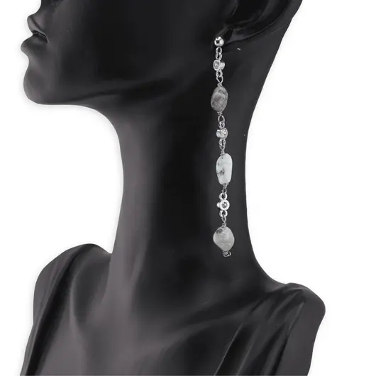 Cercei cu surub Larimar si metal argintiu, 7-9mm, imagine 4