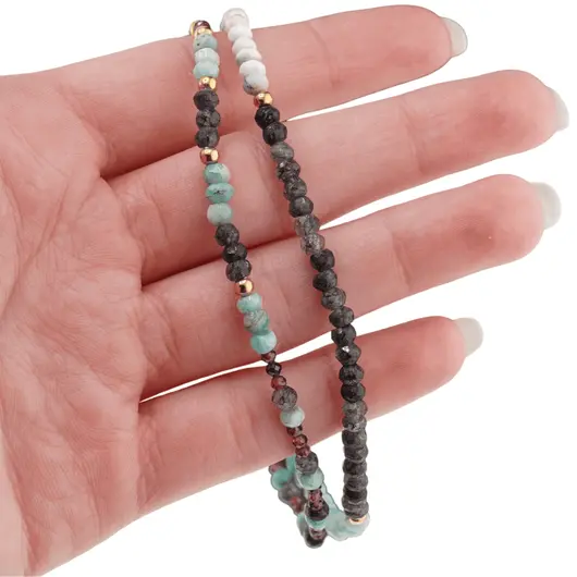 Colier Cuart turmalinat, Amazonit, Opal albastru discuri fatetate 4mm si Granat sfere fatetate 2mm, imagine 5