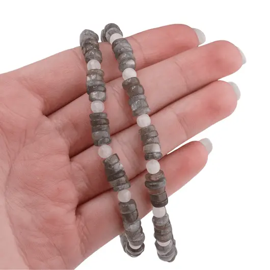 Colier Labradorit discuri 6mm si Piatra lunii sfere 4mm, imagine 5