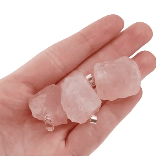 Pandantiv cristal natural brut Cuart roz, 20-25mm, imagine 5