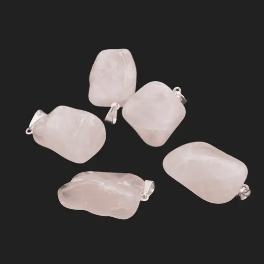 Pandantiv cristal natural rulat Cuart roz, 15-20mm, imagine 2