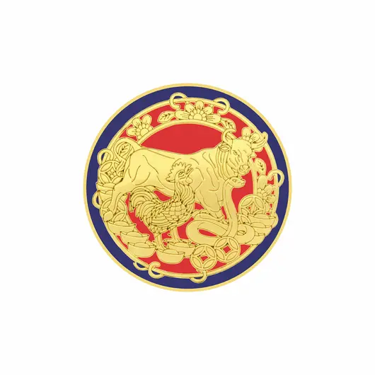 Abtibild sticker Feng Shui cu amuleta anuala cu bivol, cocos si sarpe 2025, mic