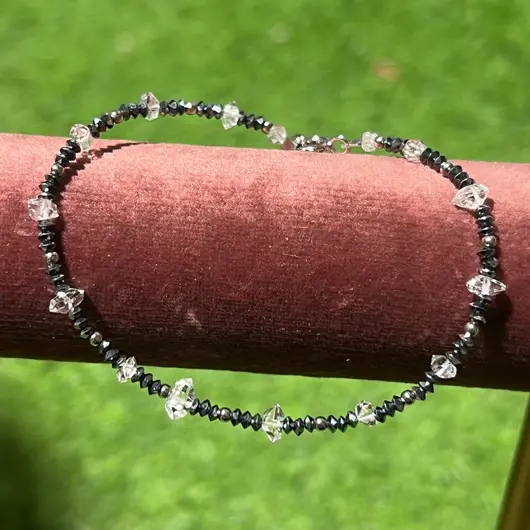 Bratara unicat cu Diamant Herkimer si Hematit discuri, argint 925, imagine 5