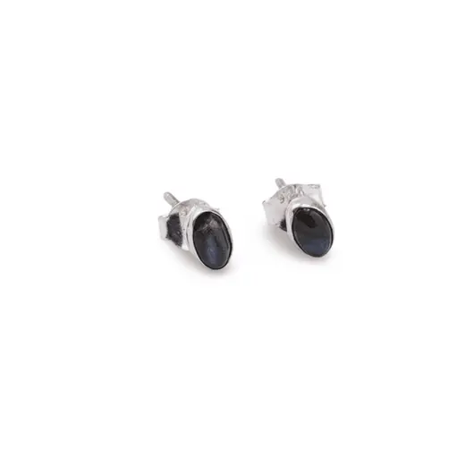 Cercei cu surub si montura ovala din argint 925, Labradorit 5mm x 3mm, imagine 2