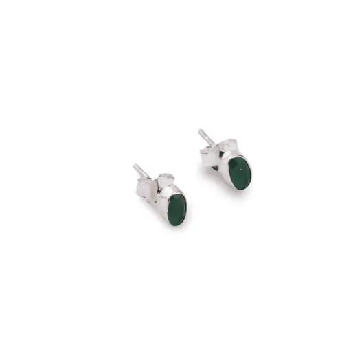 Cercei cu surub si montura ovala din argint 925, Onix verde 5mm x 3mm, imagine 2