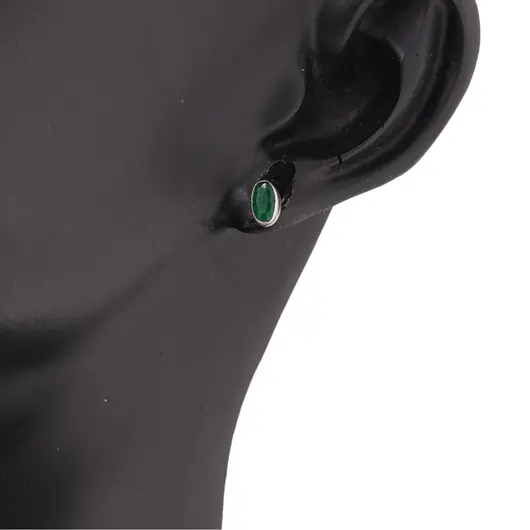 Cercei cu surub si montura ovala din argint 925, Onix verde 5mm x 3mm, imagine 3