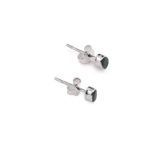 Cercei cu surub si montura ovala din argint 925, Onix verde 5mm x 3mm