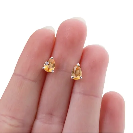 Cercei cu surub si montura picatura din argint 925, Citrin 6mm x 4mm, imagine 4