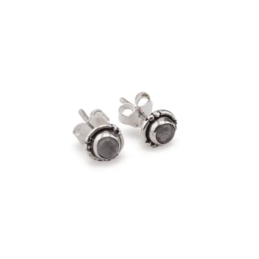 Cercei cu surub si montura rotunda gravata din argint 925, Labradorit - 5mm, imagine 2