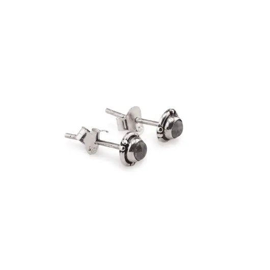 Cercei cu surub si montura rotunda gravata din argint 925, Piatra lunii - 5mm