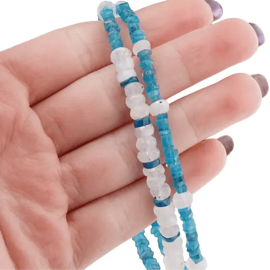 Colier Apatit patratele si Piatra Lunii discuri fatetate, 3-6mm, imagine 5