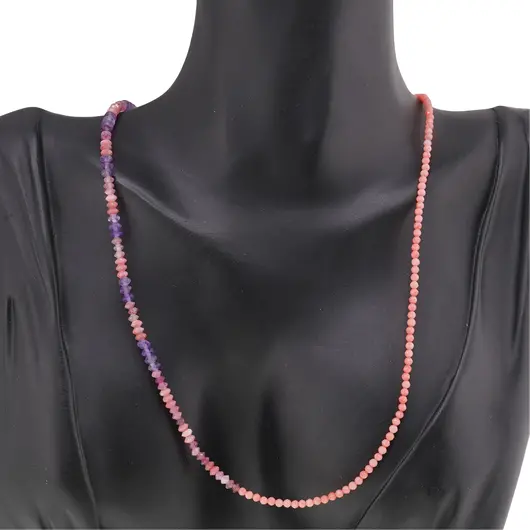 Colier Coral roz sfere si discuri fatetate 2-3mm cu Turmalina roz si Ametist 3mm, imagine 3