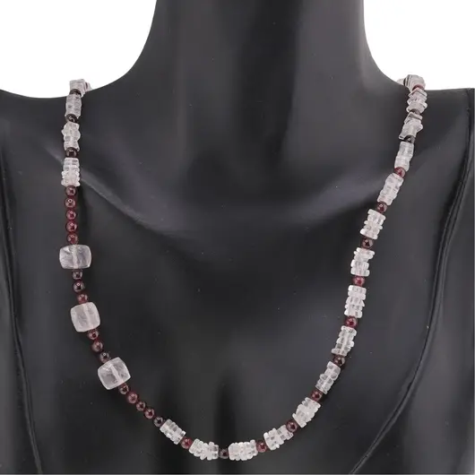 Colier Cuart roz patratele 4mm si cuburi fatetate 7-8mm cu Granat sfere 3mm, imagine 3