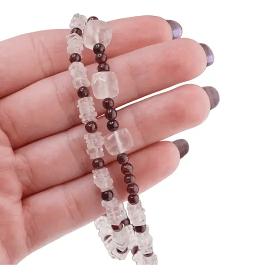 Colier Cuart roz patratele 4mm si cuburi fatetate 7-8mm cu Granat sfere 3mm, imagine 5