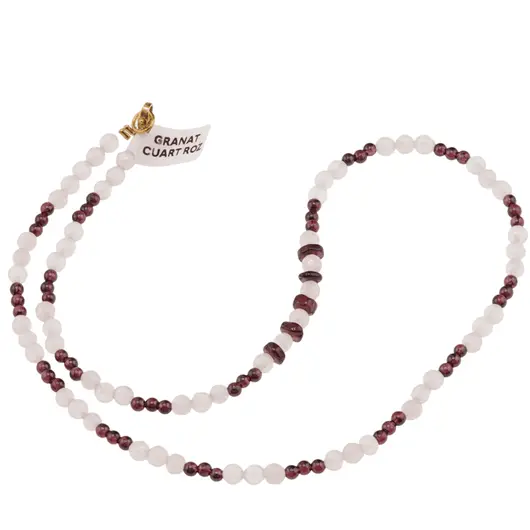 Colier Cuart roz sfere fatetate 4mm si Granat sfere cu discuri 3-5mm