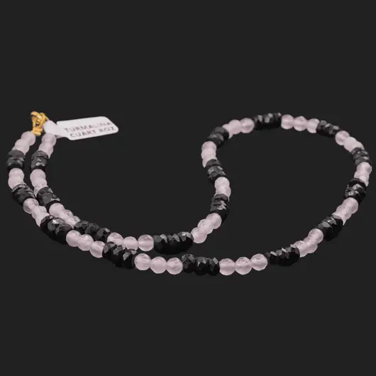 Colier Cuart roz sfere fatetate 4mm si Turmalina neagra discuri fatetate 5mm, imagine 2