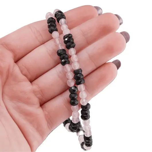 Colier Cuart roz sfere fatetate 4mm si Turmalina neagra discuri fatetate 5mm, imagine 5