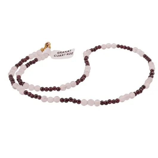 Colier Cuart roz sfere fatetate si Granat sfere, 3-4mm, imagine 2