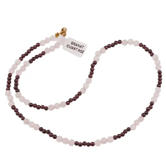 Colier Cuart roz sfere fatetate si Granat sfere, 3-4mm