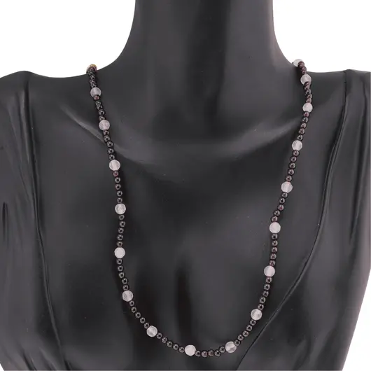 Colier Granat sfere si Cuart roz sfere fatetate, 3-4mm, imagine 3