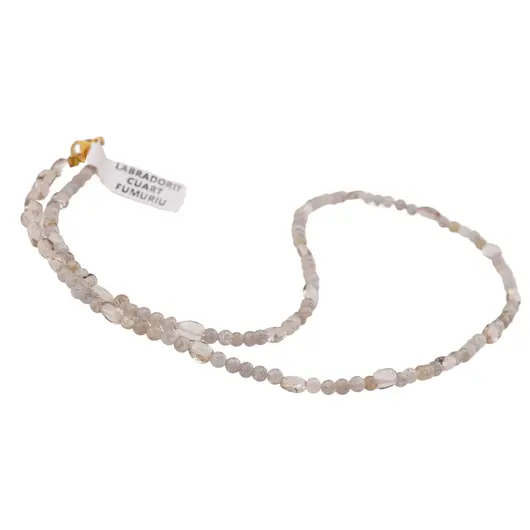 Colier Labradorit sfere 3mm si Cuart fumuriu oval neregulat 5-7mm, imagine 2