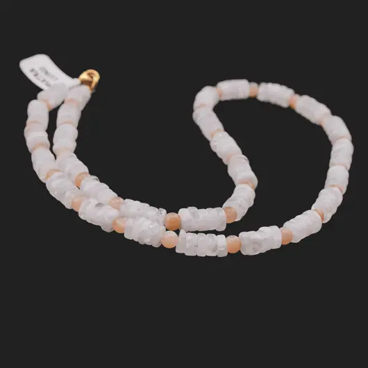 Colier mix Piatra lunii alba discuri 5-6mm si Piatra lunii piersica sfere 4mm, imagine 2