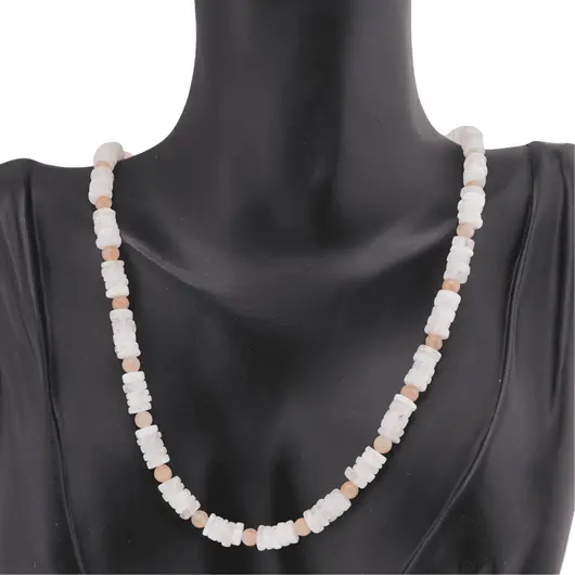 Colier mix Piatra lunii alba discuri 5-6mm si Piatra lunii piersica sfere 4mm, imagine 3