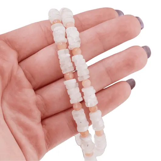 Colier mix Piatra lunii alba discuri 5-6mm si Piatra lunii piersica sfere 4mm, imagine 5