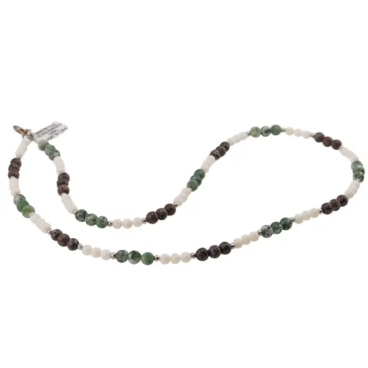Colier Obsidian fulg de nea maroniu, Coral si Agat de copac sfere 3-4mm, imagine 2
