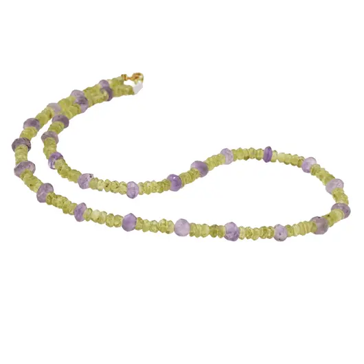 Colier Peridot discuri fatetate 4mm si Ametist discuri fatetate 6mm, imagine 2