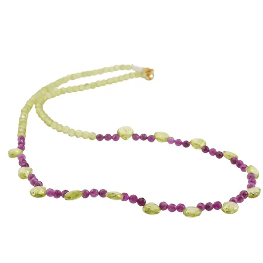 Colier Peridot discuri fatetate si briolete cu Rubin sfere fatetate, 4-6mm, imagine 2