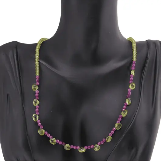Colier Peridot discuri fatetate si briolete cu Rubin sfere fatetate, 4-6mm, imagine 3