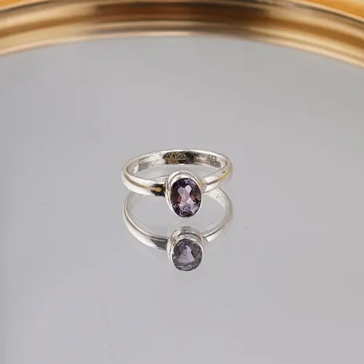 Inel din argint 925, model subtire cu cristal natural oval - Ametist masura 54, imagine 5