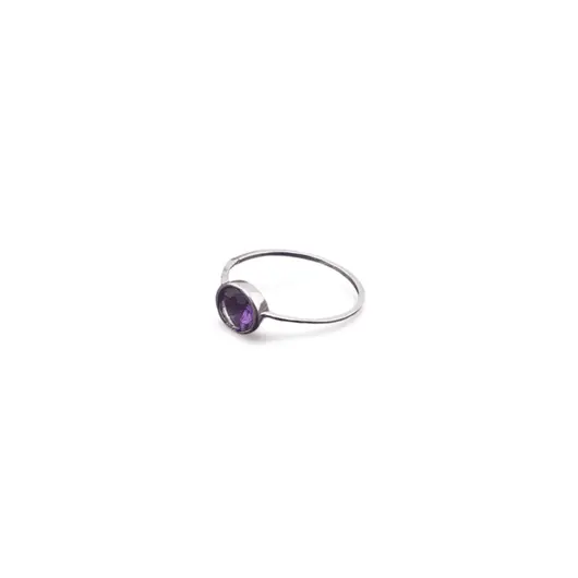 Inel din argint 925, model subtire cu cristal natural rotund - Ametist masura 56
