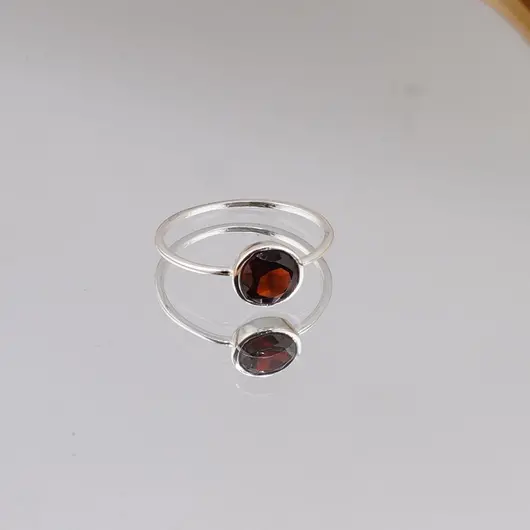 Inel din argint 925, model subtire cu cristal natural rotund - Granat masura 56, imagine 5