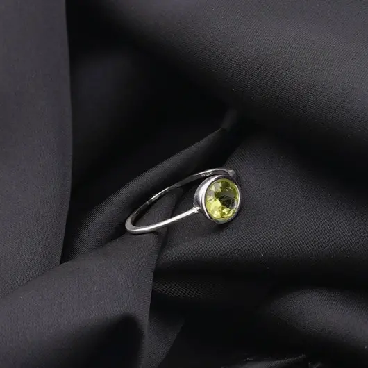 Inel din argint 925, model subtire cu cristal natural rotund - Peridot masura 54, imagine 4