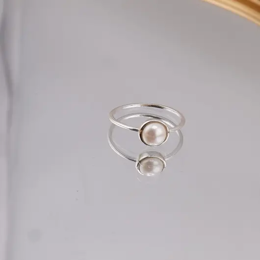 Inel din argint 925, model subtire cu cristal natural rotund - Perla de cultura masura 56, imagine 5
