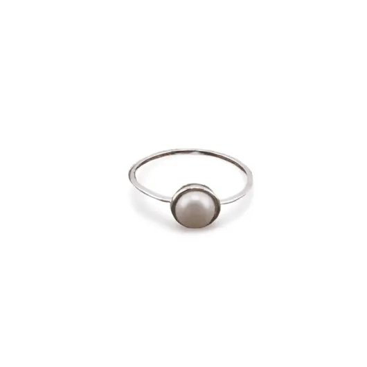 Inel din argint 925, model subtire cu cristal natural rotund - Perla de cultura masura 56