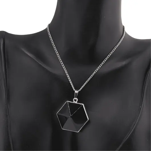Pandantiv hexagonal onix negru 30mm, imagine 2