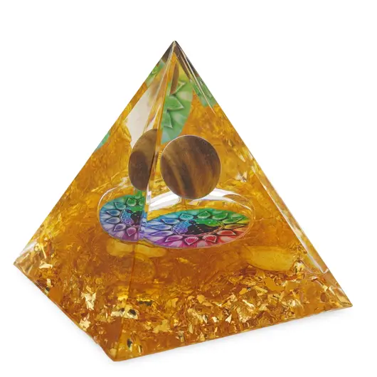 Piramida orgon Citrin cu 7 chakre si sfera Ochi de tigru, 5cm, imagine 2
