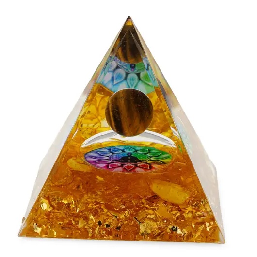Piramida orgon Citrin cu 7 chakre si sfera Ochi de tigru, 5cm, imagine 3