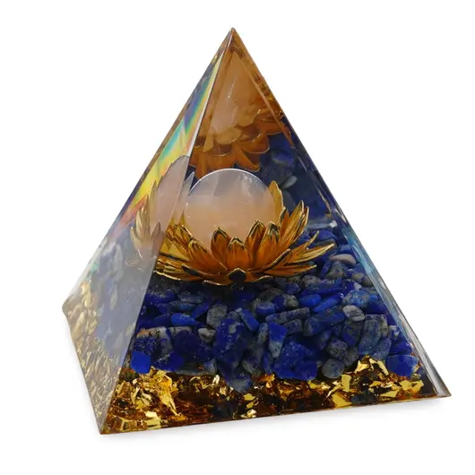Piramida orgon Lapis Lazuli cu lotus si sfera Cuart roz, 5cm, imagine 2