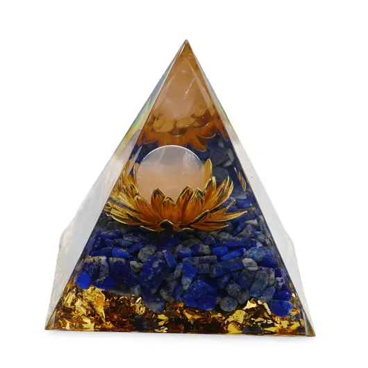Piramida orgon Lapis Lazuli cu lotus si sfera Cuart roz, 5cm, imagine 3