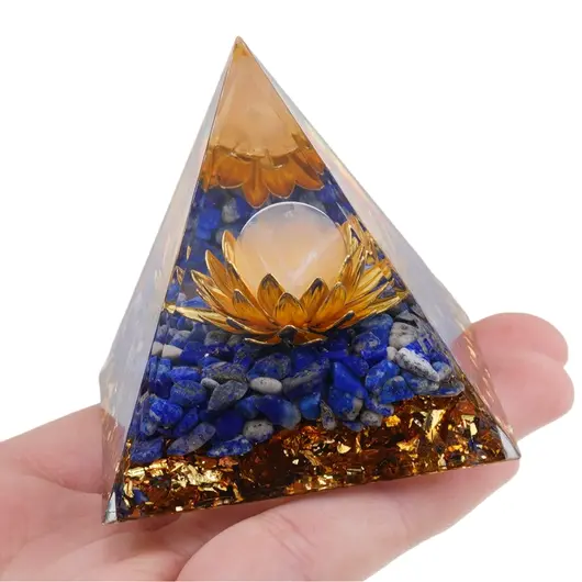 Piramida orgon Lapis Lazuli cu lotus si sfera Cuart roz, 5cm, imagine 5