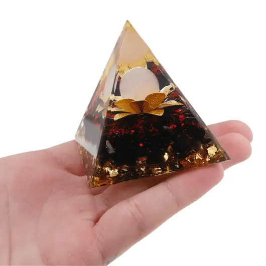 Piramida orgon neagra cu floare si sfera de Cuart roz, 5cm, imagine 5