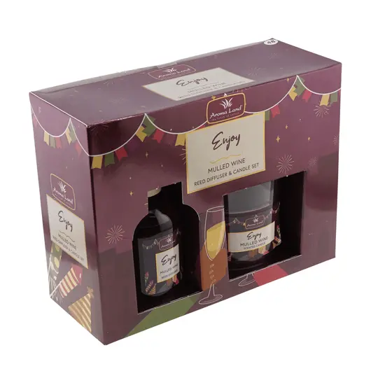 Set Odorizant Difuzor cu betisoare si Lumanare parfumata Aromaland Enjoy - Vin Fiert, imagine 2